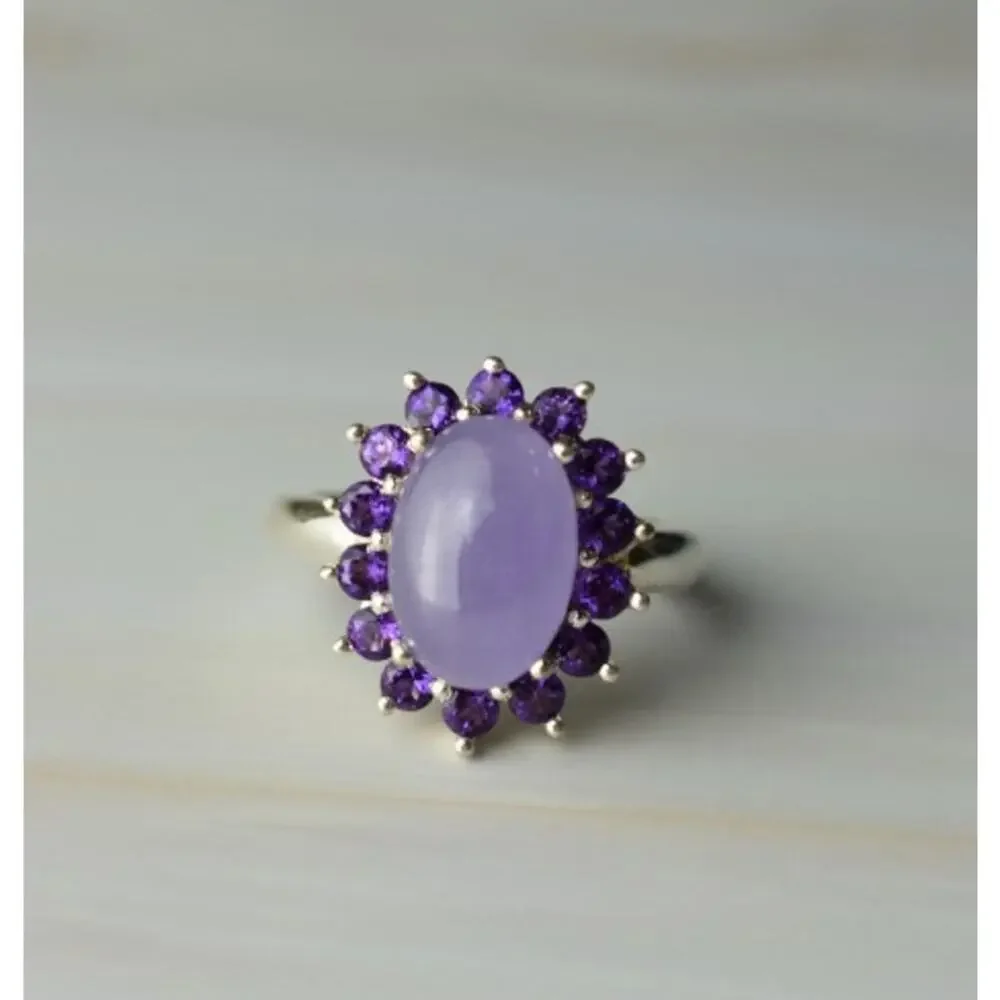 925 Sterling Silver Amethyst Quartz & Purple Tourmaline Ring Size 6.75